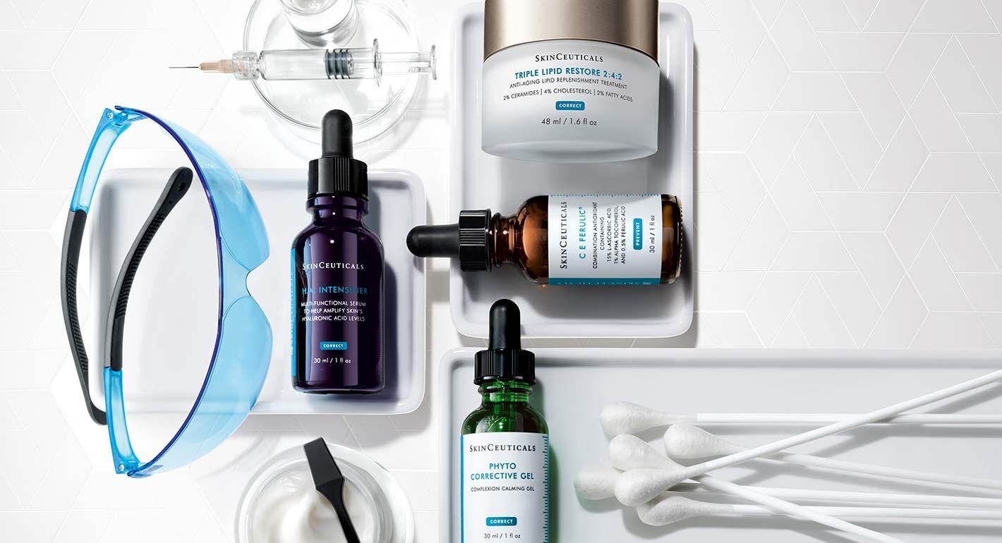 SkinCeuticals C E Ferulic, H.A. Intensifier, Phyto Corrective Gel ve Triple Lipid Restore 2:4:2 cilt bakım ürünleri
